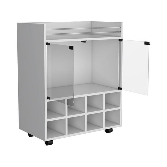 Cterwk Glass Door Bar Cart with Open Shelf and Bottle Storage Rack, White
