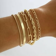 CTERWK Gold Link Bracelet Set for Women Girls, 14K Gold Plated Classic Adjustable Layered Bracelets Jewelry