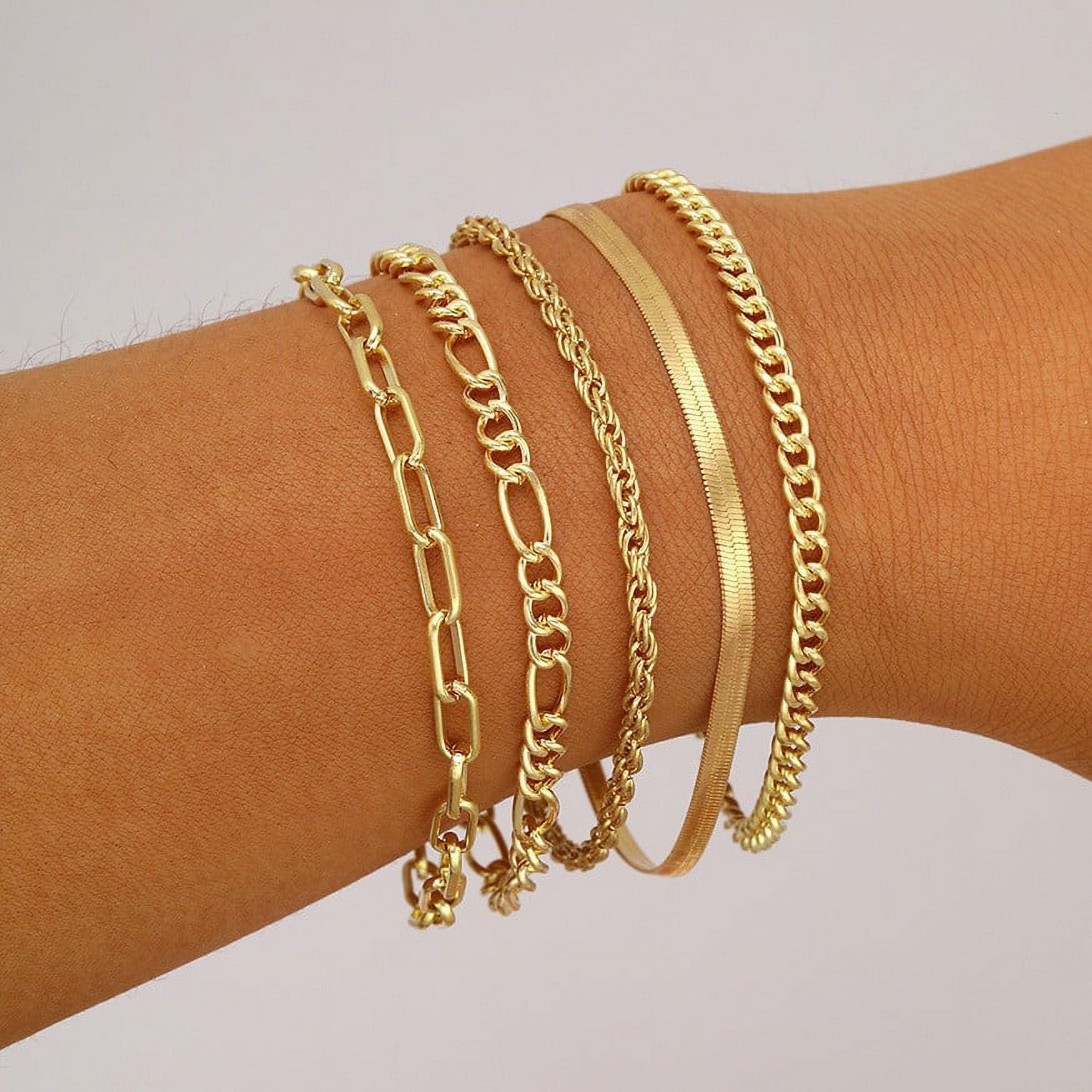 Gold Bracelets For Women 14K Gold Plated Layered Bracelet Set