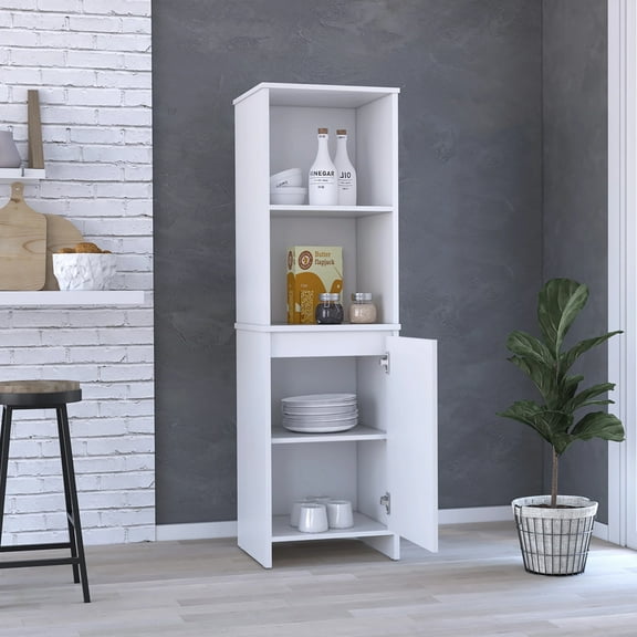 Cterwk Kitchen Cabinet with 2 Inner Shelves and 2 Open Shelves, Single Door Pantry Cabinet for Kitchen, Dining Room, White