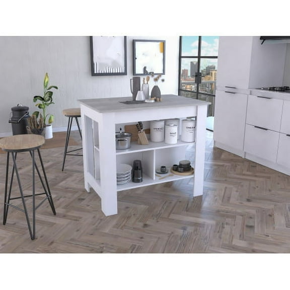 Cterwk Kitchen Island with 3 Shelves, Perfect for Dining Room, Living Room, White + Light Gray