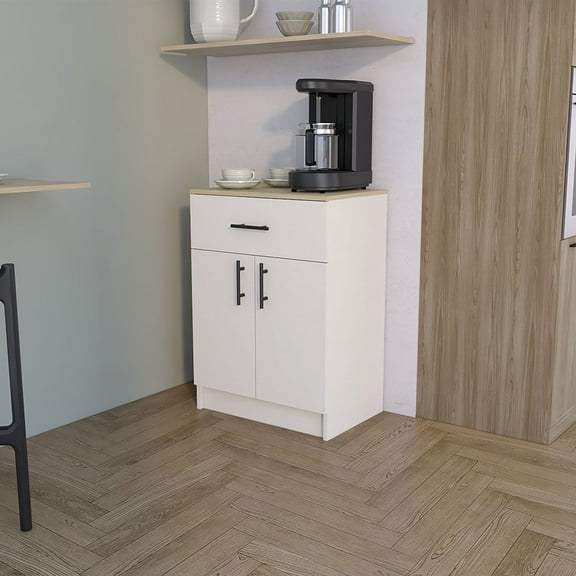 Cterwk Kitchen Pantry Cabinet with 2 Doors and 1 Drawer, White+Light Brown