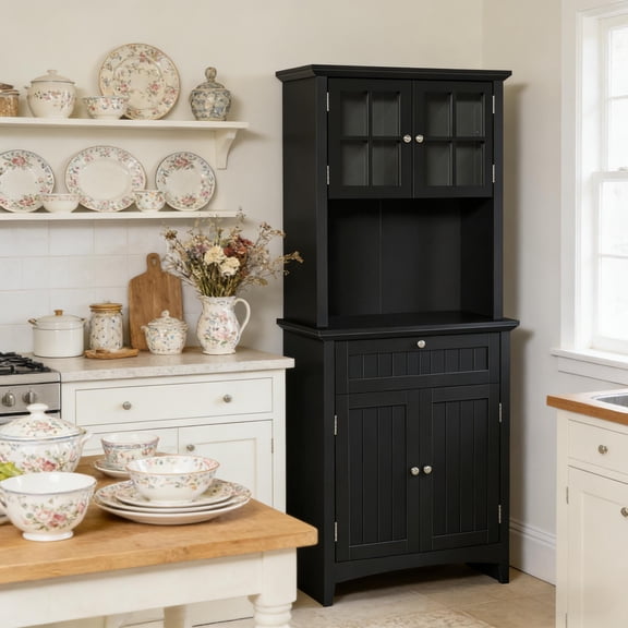 Cterwk Kitchen Storage Cabinet with 4 Doors and 1 Drawer and Shelves, Pantry Cabinet for Kitchen, Dining Room, Living Room