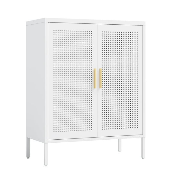 Cterwk Metal Lockable Storage Cabinet with 2 Doors and 2 Adjustable Shelves, Steel Metal File Cabinet for Home Office School Gym, White