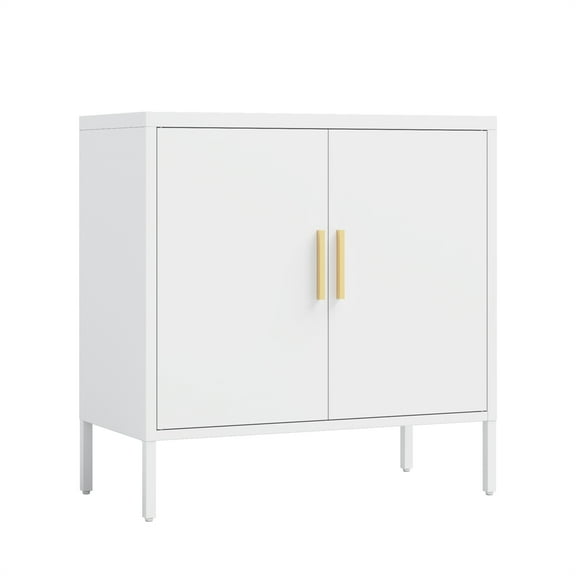 Cterwk Metal Storage Cabinet with 2 Doors and 2 Adjustable Shelves, Steel Lockable Garage Storage Cabinet, Metal File Cabinet for Home Office School, White