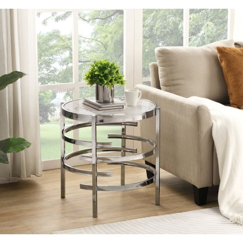 Cterwk Modern Round End Table with Stone Top, Silver End Table for Living Room - Walmart.com