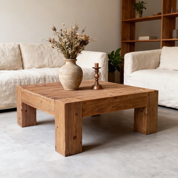 Cterwk Modern Square Wood Coffee Table Side Table for Living Room, Bedroom, Brown