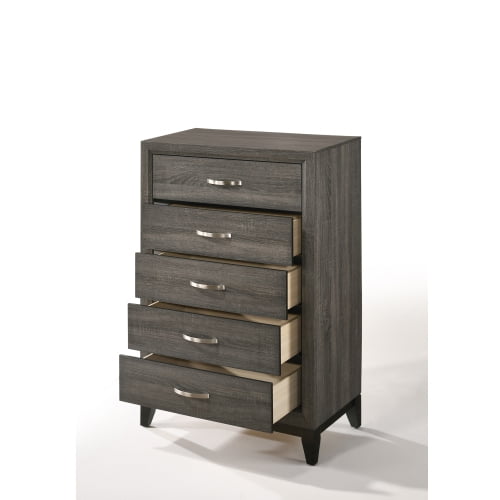 Cterwk Modern Wood Storage Cabinet with Handle, 5 Drawers Dresser Living Room, Bedroom, Gray