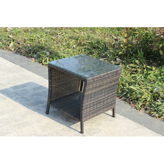 Cterwk Outdoor Patio Coffee Table with Tempered Glass