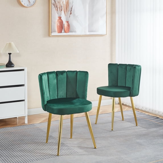 Cterwk Pack of 2 Armless Dining Chair with Golden Iron Legs, Velvet Side Chair for Dining Room, Living Room, Cafe, Green