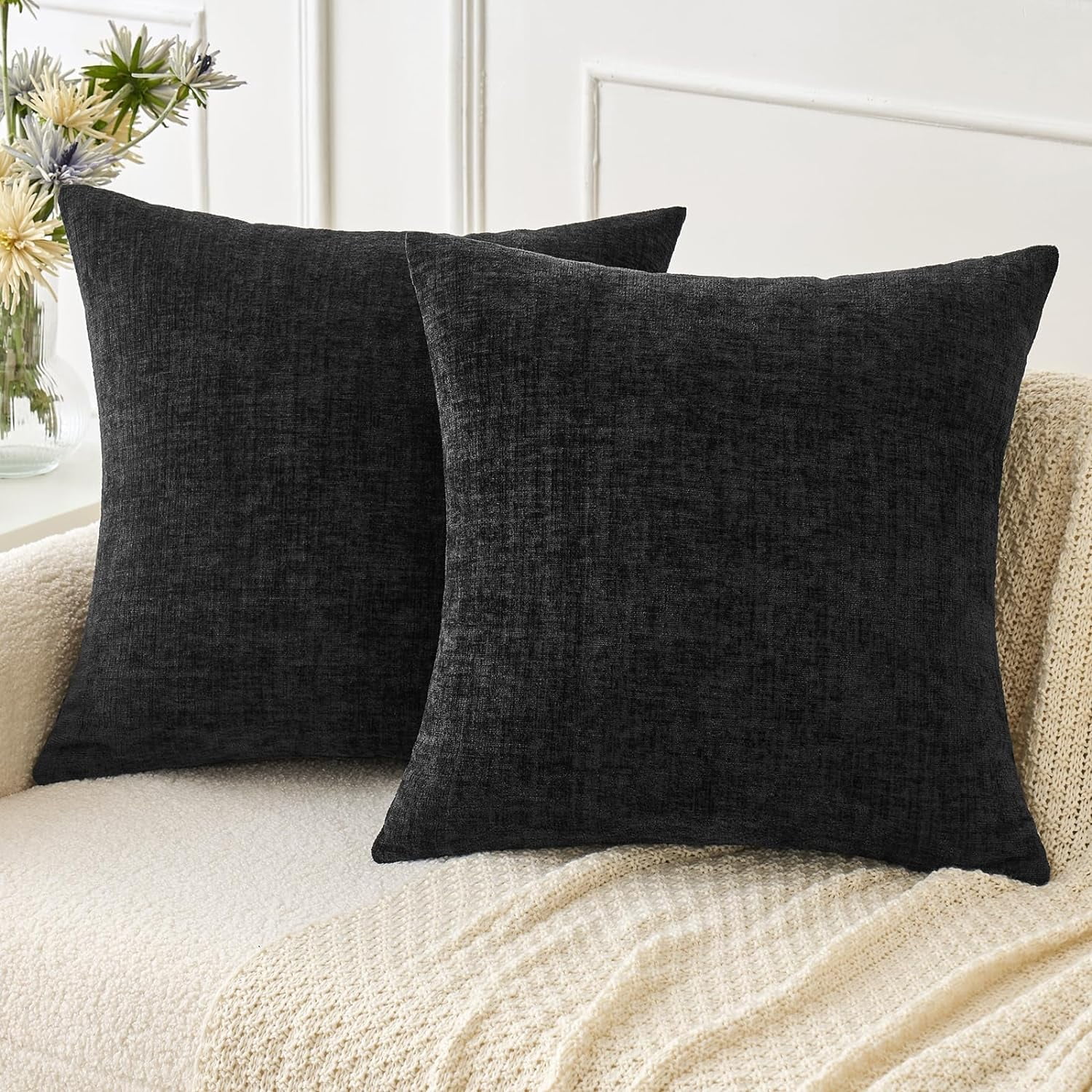 Cterwk Pack of 2 Decorative Linen Throw Pillow Covers Square Pillowcases Cushion Covers for Home Decor Sofa Bedroom Car, 16x16 Inch