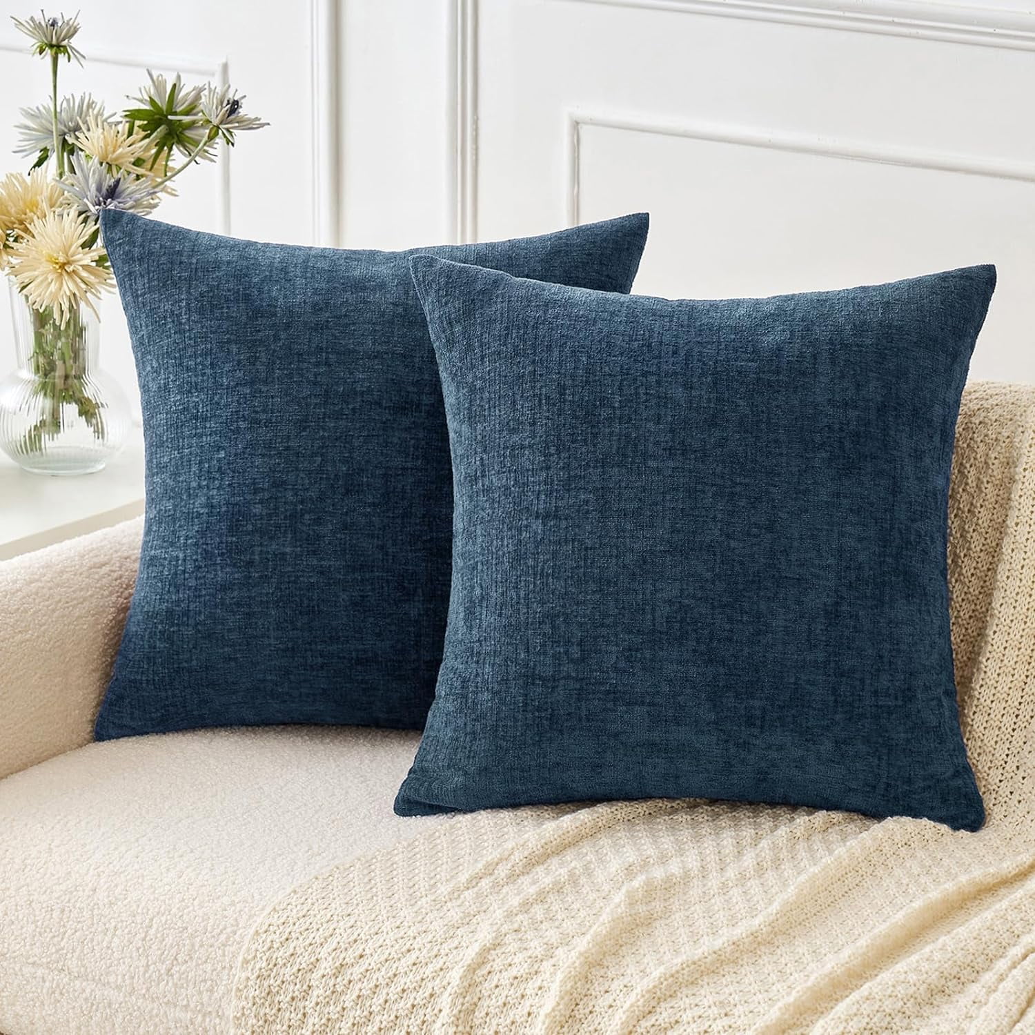 Cterwk Pack of 2 Decorative Linen Throw Pillow Covers Square Pillowcases Cushion Covers for Home Decor Sofa Bedroom Car, 20x20 Inch