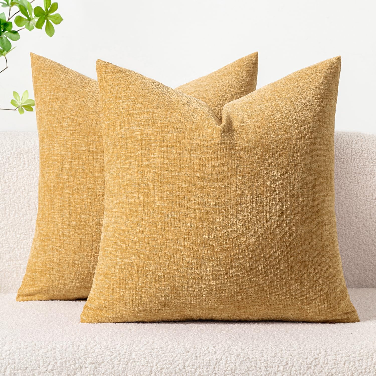 Cterwk Pack of 2 Decorative Linen Throw Pillow Covers Square Pillowcases Cushion Covers for Home Decor Sofa Bedroom Car, 20x20 Inch
