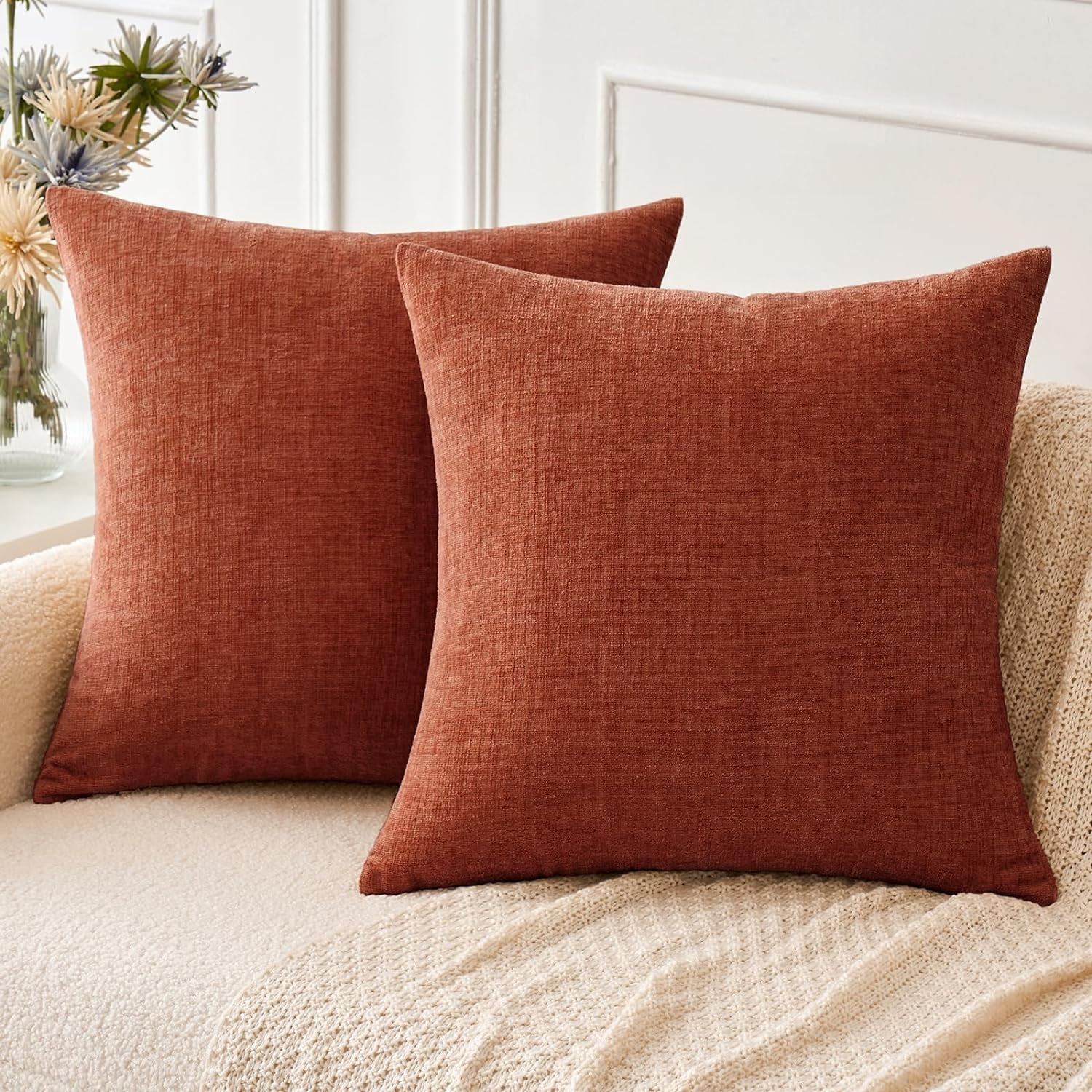 Cterwk Pack of 2 Decorative Linen Throw Pillow Covers Square Pillowcases Cushion Covers for Home Decor Sofa Bedroom Car, 24x24 Inch