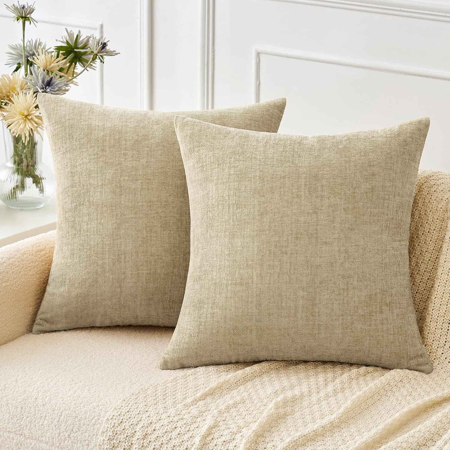 Cterwk Pack of 2 Decorative Linen Throw Pillow Covers Square Pillowcases Cushion Covers for Home Decor Sofa Bedroom Car, 24x24 Inch