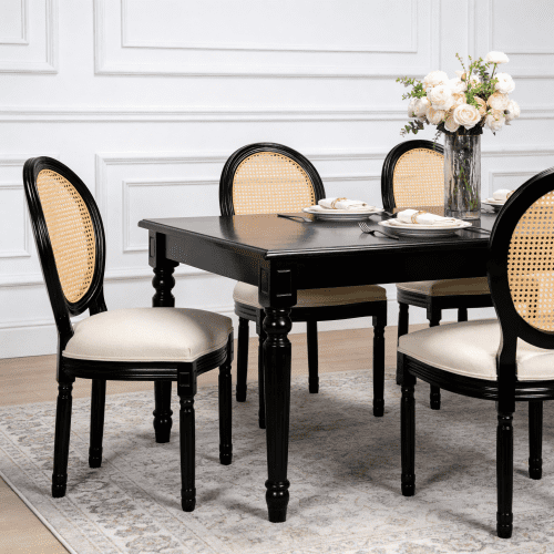 Cterwk Pack of 2 Upholstered Dining Chairs with Rattan Round Back, Armless Side Chair for Living Room, Kitchen , Restaurant, Beige