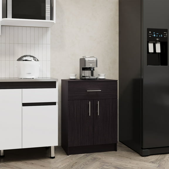 Cterwk Pantry Cabinet with 1 Drawer and 2 Inner Shelves, Black