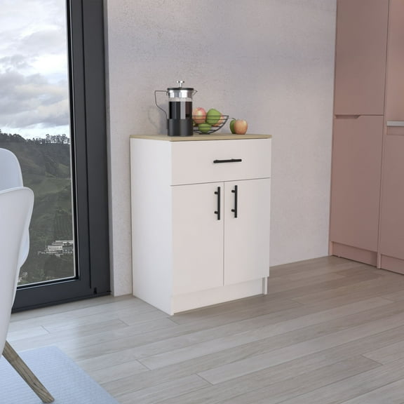 Cterwk Pantry Cabinet with 1 Drawer and 2 Interior Shelves, White