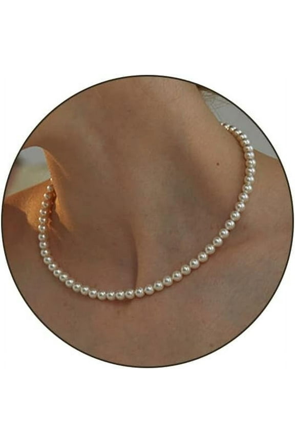 Pearl Round Pearl Necklaces for Women, 8mm White Pearl Necklace Fashion Faux Pearl Choker Necklaces