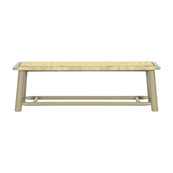 Cterwk Rattan Seat Bench with Wood Frame, 59 Inch Bench for Living Room, Dining Room, Bedroom, Gold