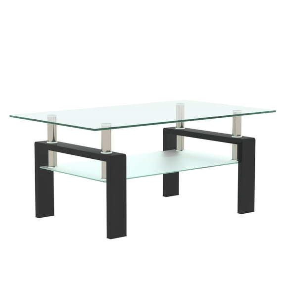 Cterwk Rectangle Glass Coffee Table, Modern Side Center Table for Living Room