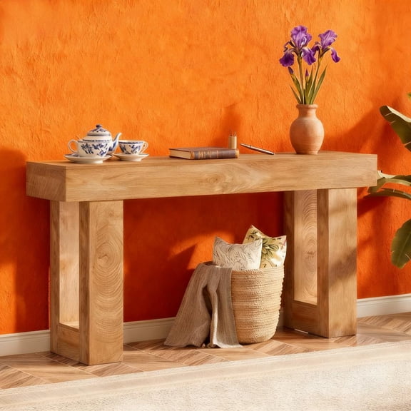 Cterwk Rectangular Sofa Table Wood Side Table Console Table for Living Room, Dining Room, Kitchen, Brown