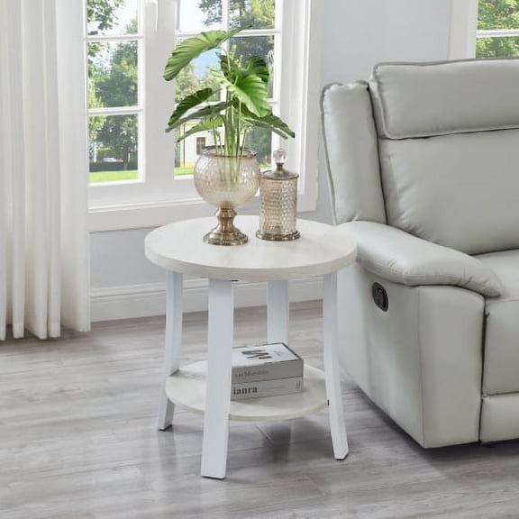 Cterwk Round Wood End Table with Shelf, White
