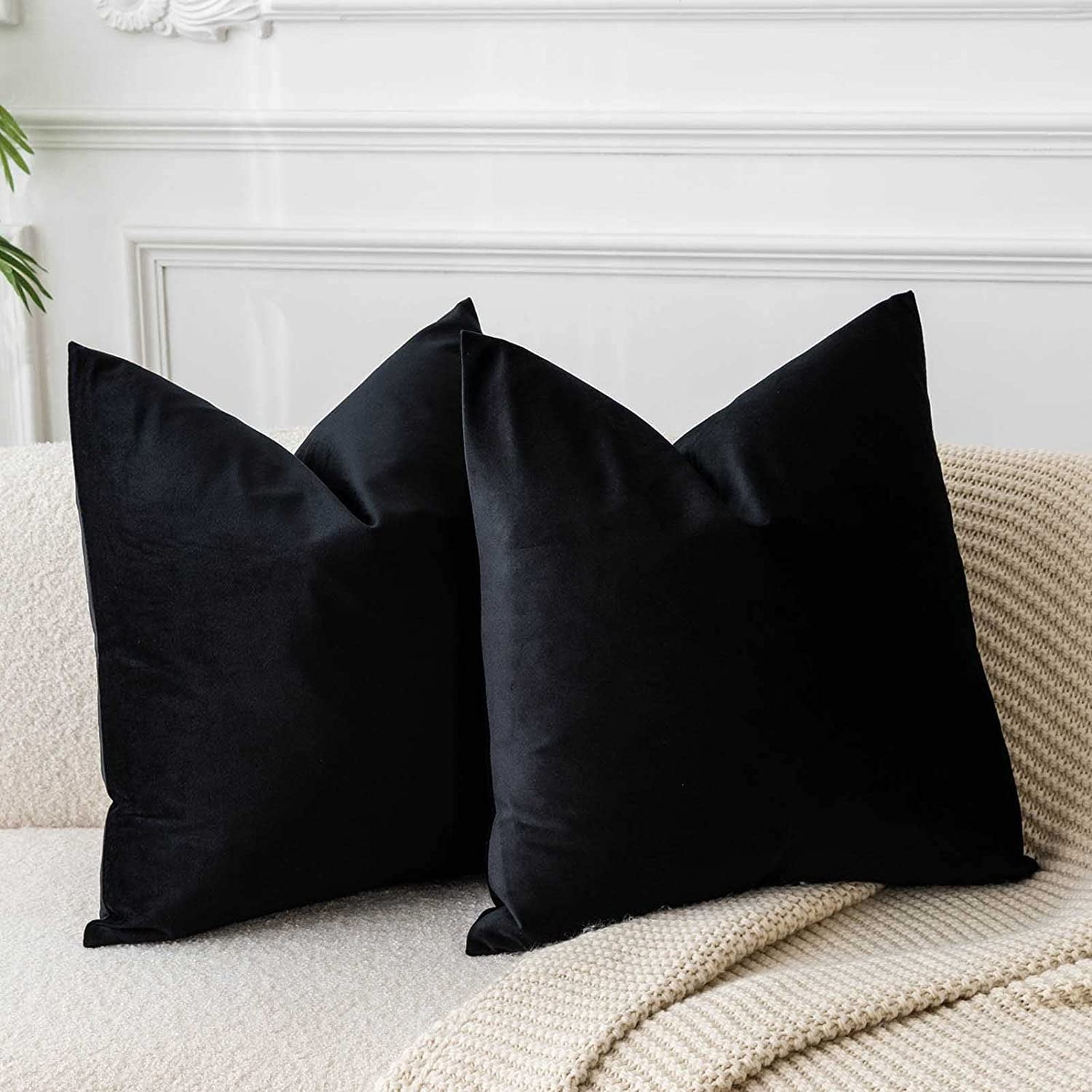 Cterwk Set of 2 Comfy Throw Pillow Covers Decorative Square Solid Thick Velvet Super Soft Cushion Cases Sofa Living Room Chair, 16 x 16 Inch