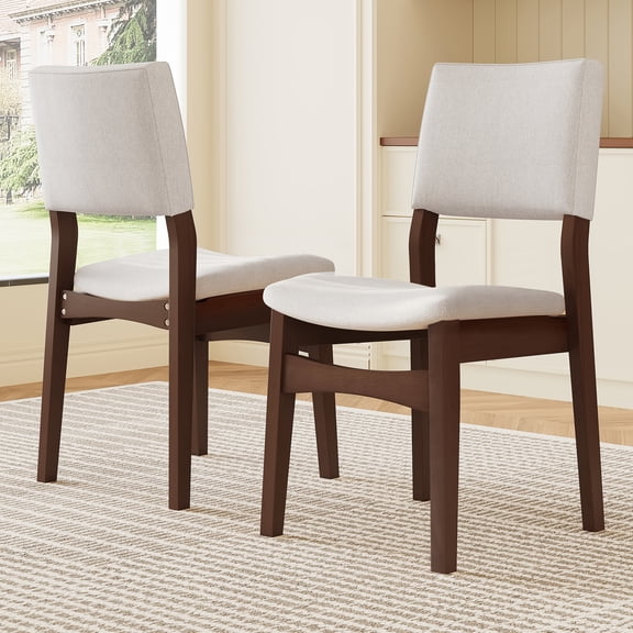 Cterwk Set of 2 Linen Upholstered Seat Dining Chair with Wood Frame, Side Chairs for Dining Room, Living Room, Dark Brown