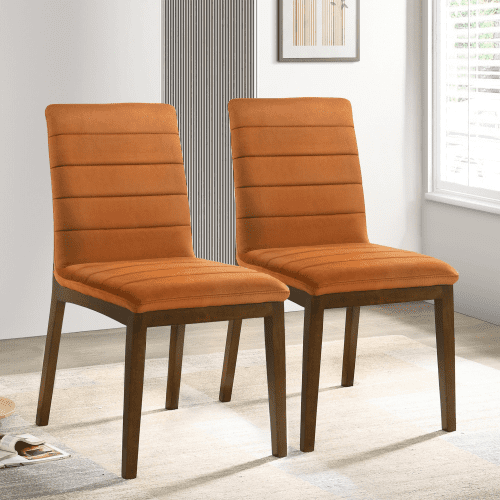 Cterwk Set of 2 Mid-Century Modern Velvet Dining Chair Set with Wood Frame, Orange