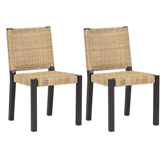 Cterwk Set of 2 Modern Dining Chairs with Wood Frame and Rattan Backrest, Brown