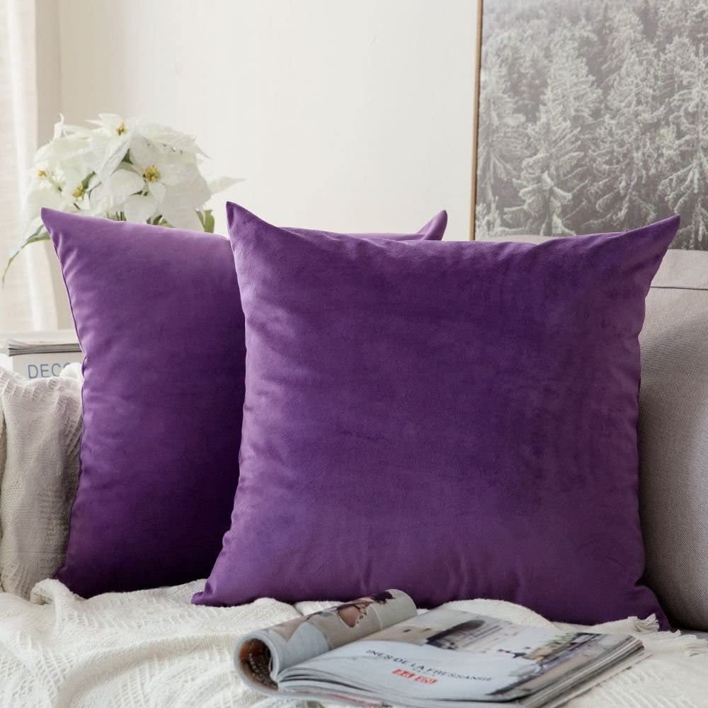 Eggplant Purple Velvet Reversible Euro Pillow Covers, Set of 2
