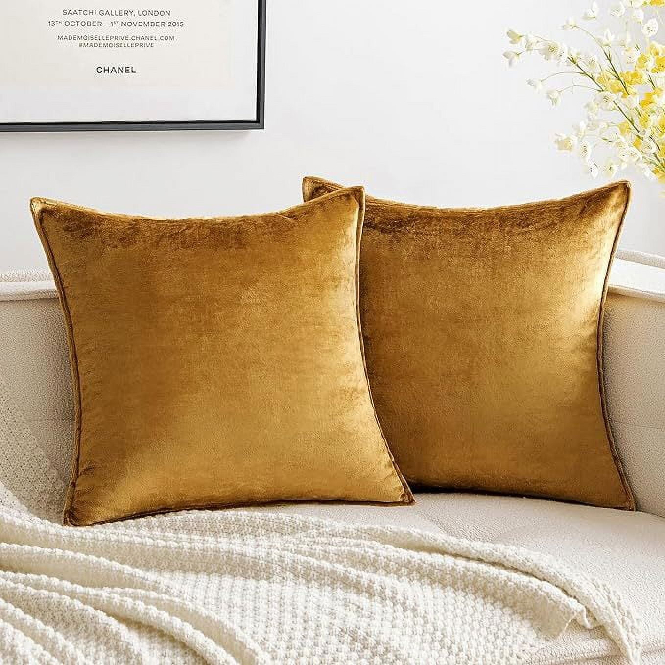 Gold Velvet 18x18 Square Luxury Pillow Covers (2-Pack)