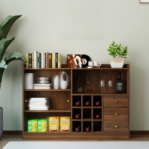Cterwk Sideboard with 2 Glass Doors, Freestanding Countertop Storage Cabinet for Dining Room, Bar, Kitchen