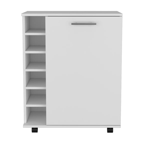 Cterwk Single Door Bar Cart for Living Room, Bar, Dining Room, White