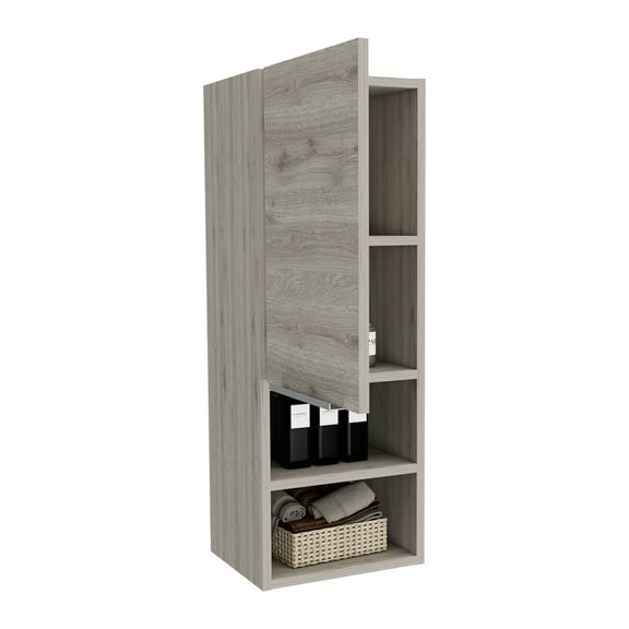 Cterwk Single Door Wood Wall Cabinet with 2 Open Shelves and 2 Inner Shelves