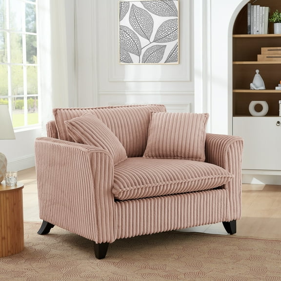Cterwk Soft Seat Cushion Sofa Chair with Wood Frame, Corduroy Accent Chair for Living Room, Bedroom, Office, Pink