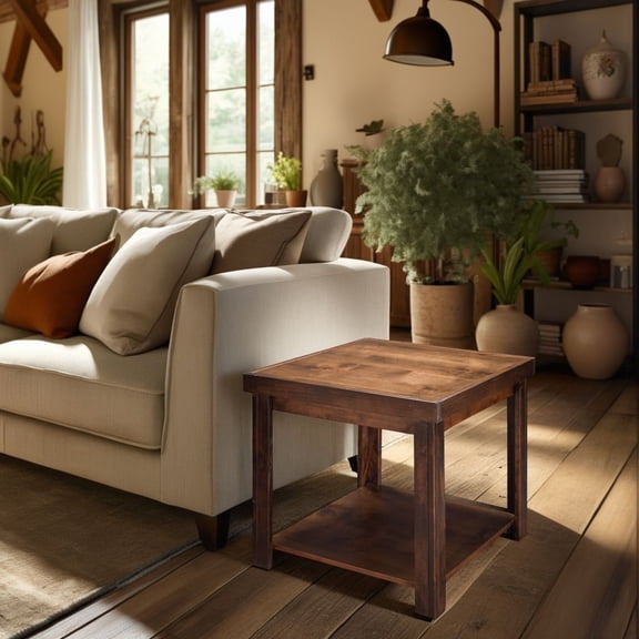 Cterwk Square Coffee Table with Open Shelf, Wood Side Table End Table for Living Room, Office, No Assembly Required
