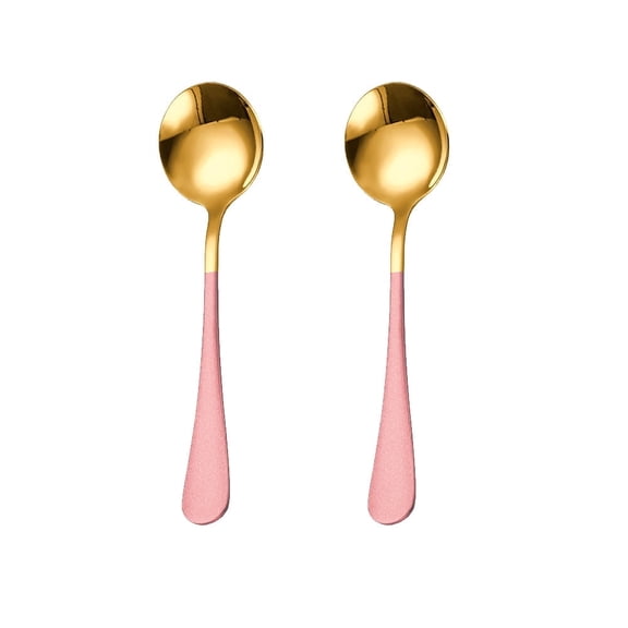 Cterwk Stainless Steel Long Handled Soup Spoons, Pink + Gold, 2 Pcs, 6.3 Inches