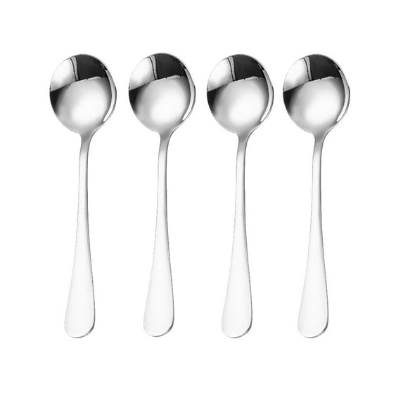 Cterwk Stainless Steel Long Handled Soup Spoons, Silver, 4 Pcs, 6.3 Inches