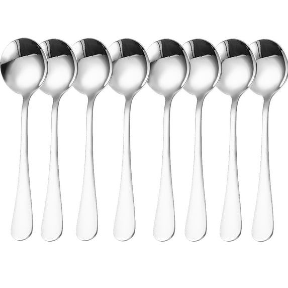 Cterwk Stainless Steel Long Handled Soup Spoons, Silver, 8 Pcs, 6.3 Inches