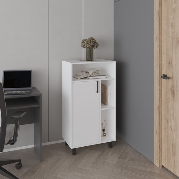 Cterwk Storage Cabinet with 1 Door and Open Shelves and Top Display Space, White