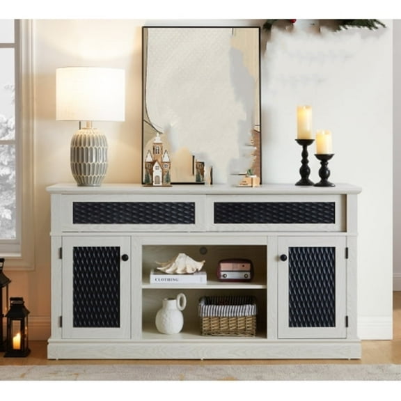 Cterwk TV Stand for TVs up to 65", Media Console with Open and Closed Storage Space, TV Cabinet for Living Room, Bedroom, White