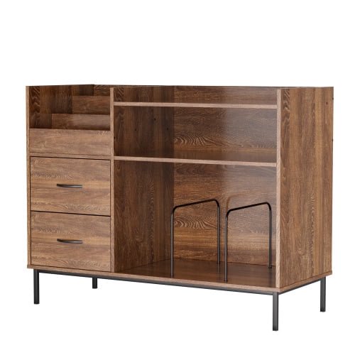 Cterwk TV Stand with Power Outlet, Wood Grain Media Console with 2 Drawers, Brown