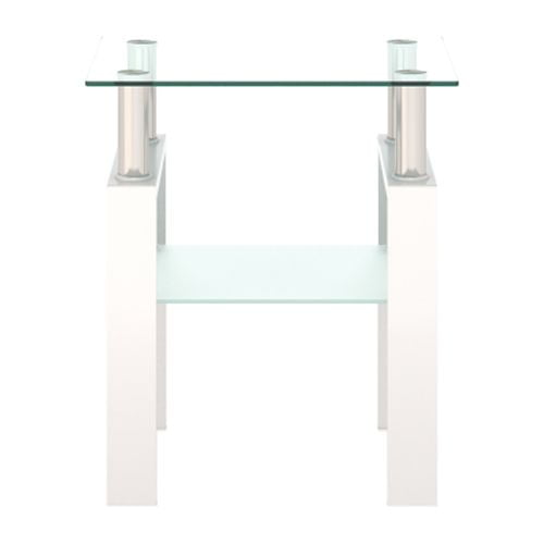 Cterwk Tempered Glass Top Tea Table Coffee Table End Table for Living Room, White