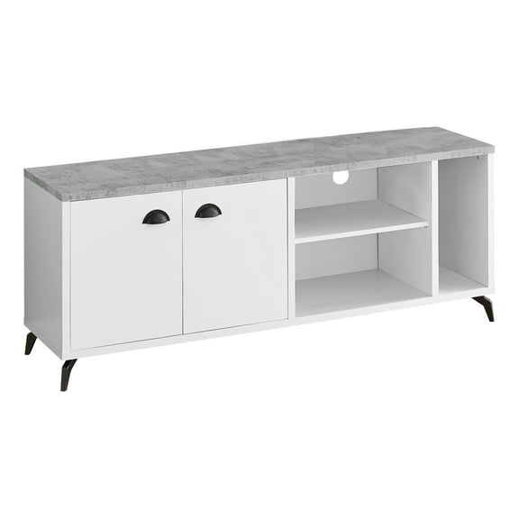 Cterwk Tv Stand for TVs up to 60 Inch, Media Entertainment Center with Open Shelf, TV Cabinet for Living Room, Bedroom, White + Gray