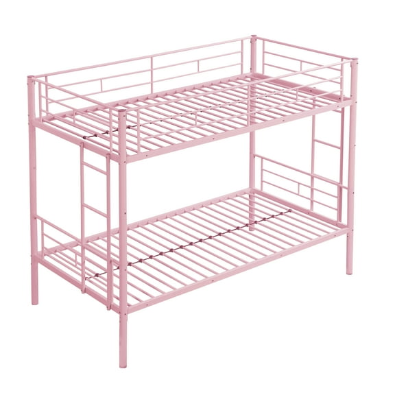 Cterwk Twin Over Twin Metal Bunk Bed for Living Room, Bedroom, Pink