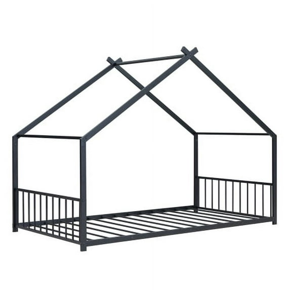 Cterwk Twin Size Metal House Bed, Black