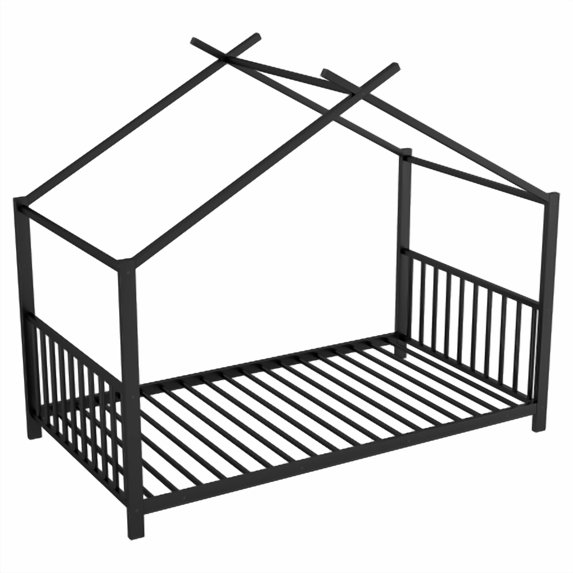Cterwk Twin Size Metal House Platform Bed Frame for Living Room, Bedroom, Black