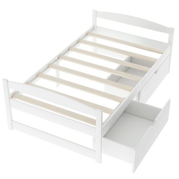 Cterwk Twin Size Platform Bed with 2 Drawers, White